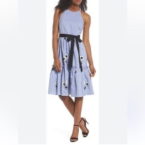 Eliza J Blue and White Striped Floral Dress